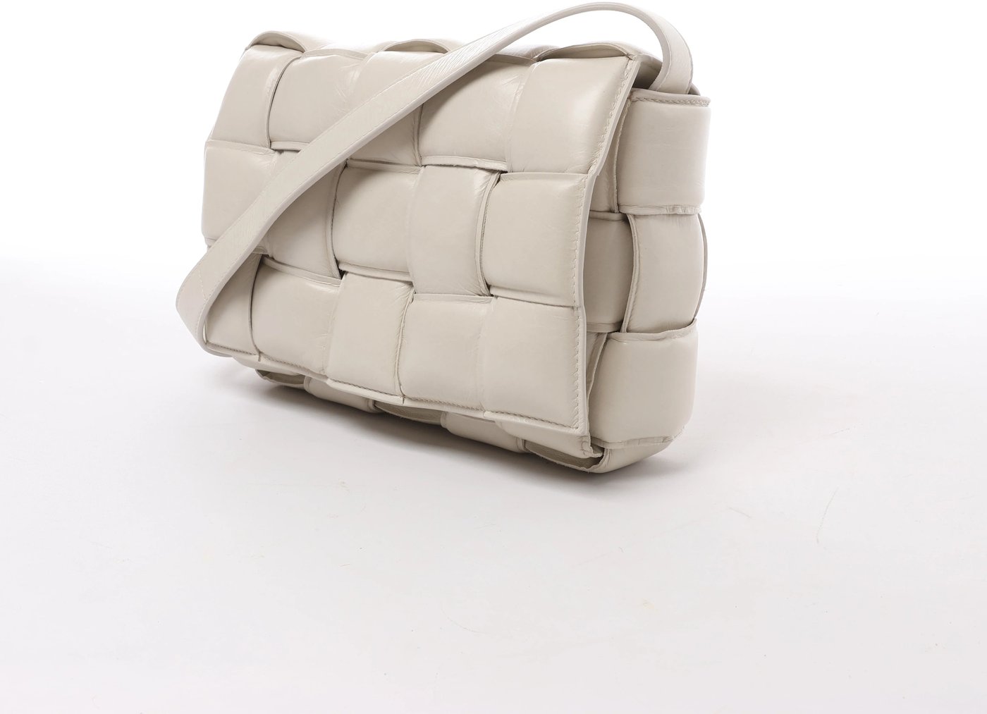 Bottega Veneta Padded Cassette Maxi Intrecciato Leather Crossbody Bag in White