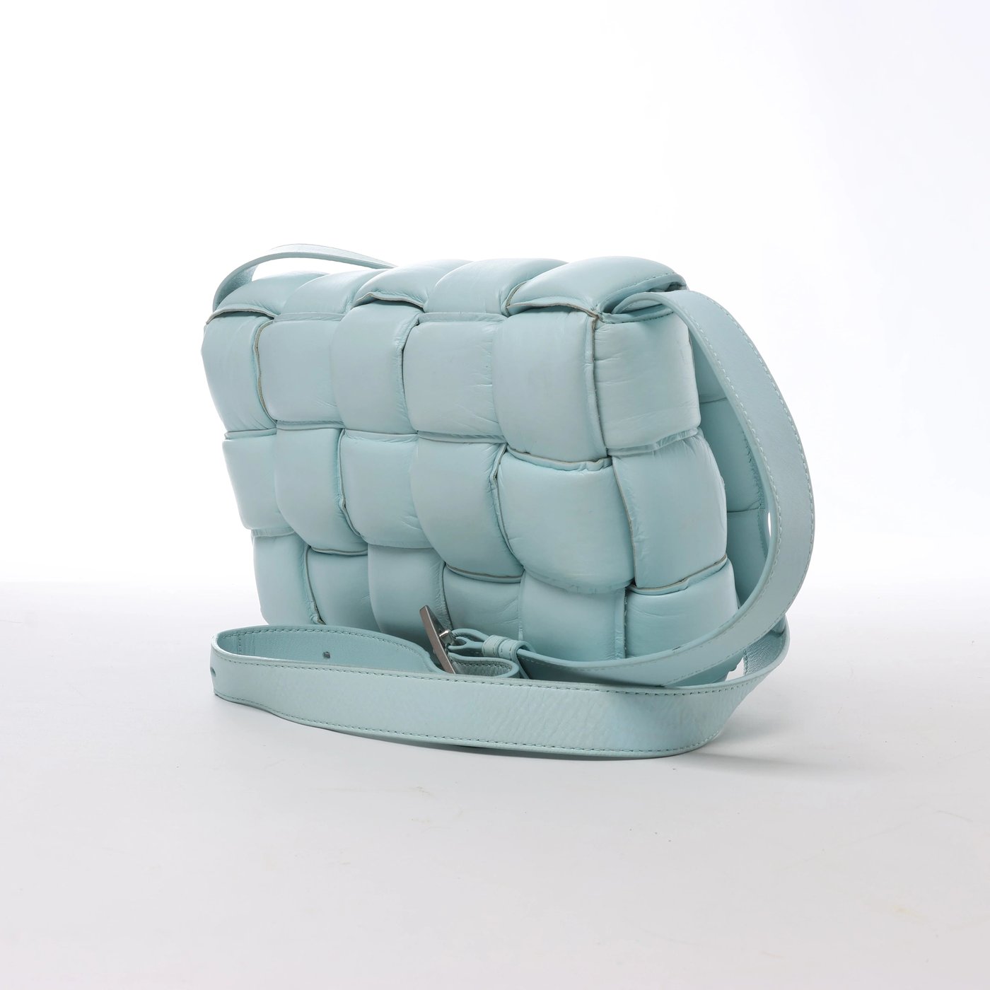 Bottega Veneta Padded Cassette Maxi Intrecciato Leather Crossbody Bag in Blue