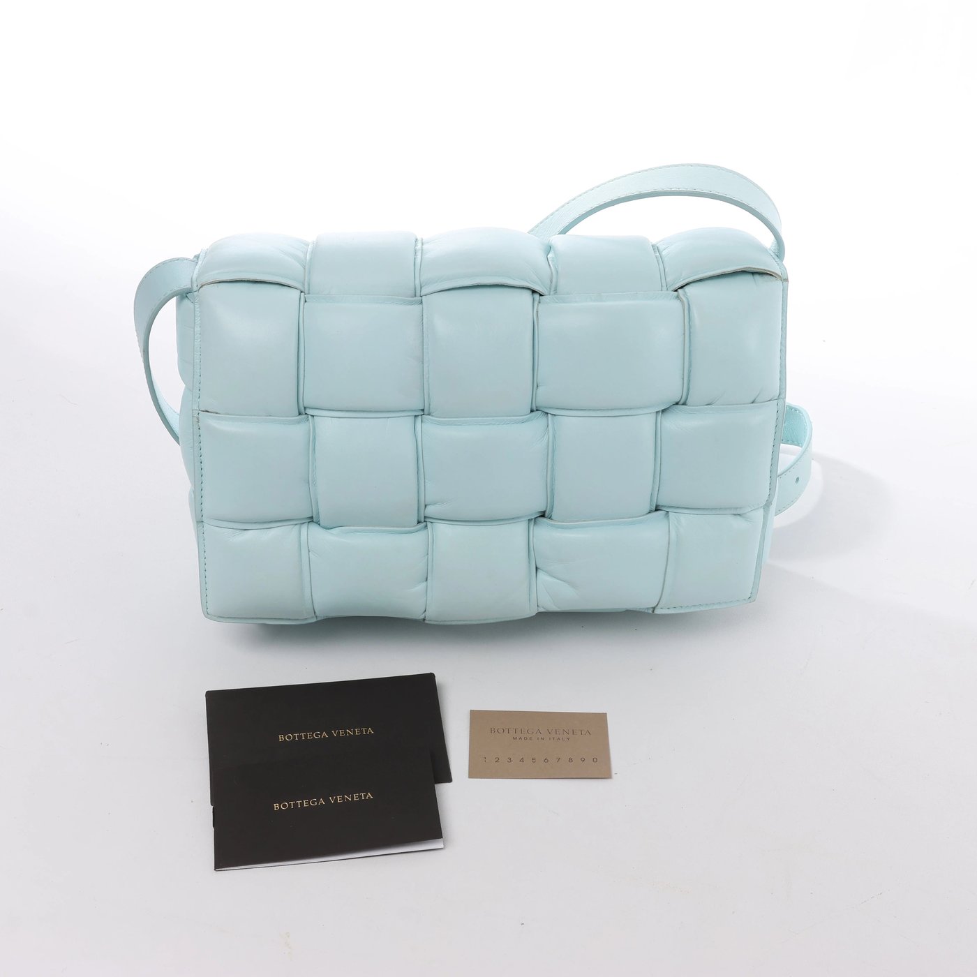 Bottega Veneta Padded Cassette Maxi Intrecciato Leather Crossbody Bag in Blue