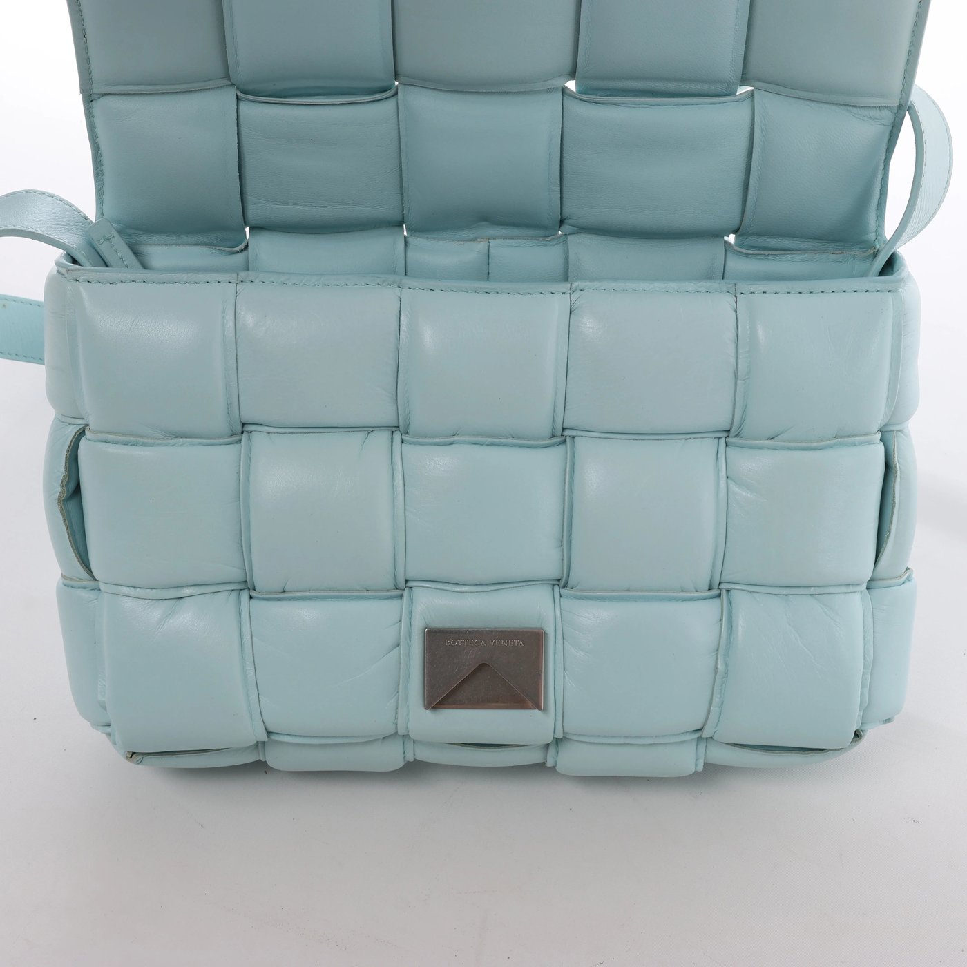 Bottega Veneta Padded Cassette Maxi Intrecciato Leather Crossbody Bag in Blue
