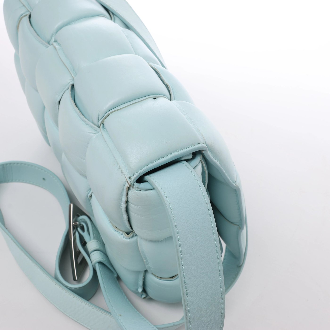 Bottega Veneta Padded Cassette Maxi Intrecciato Leather Crossbody Bag in Blue