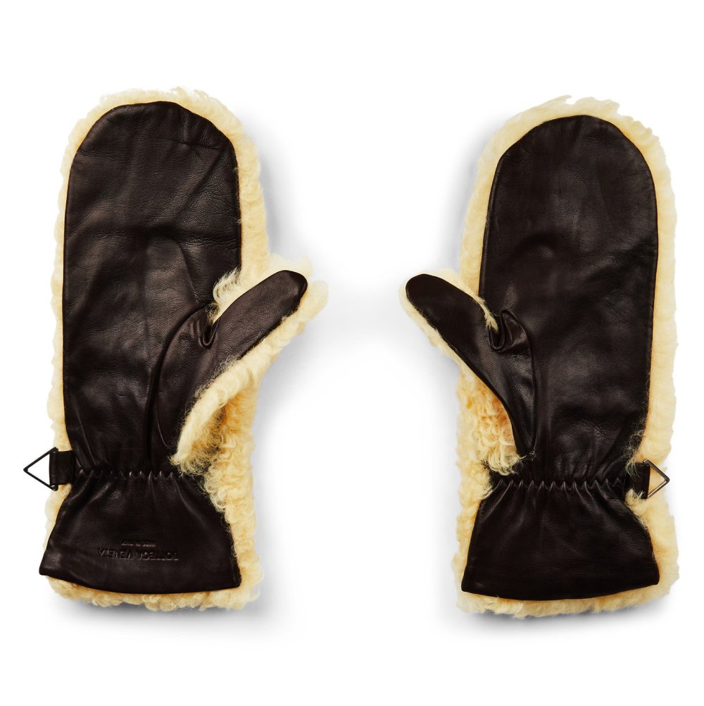 Teddy Shearling And Leather Logo Gloves