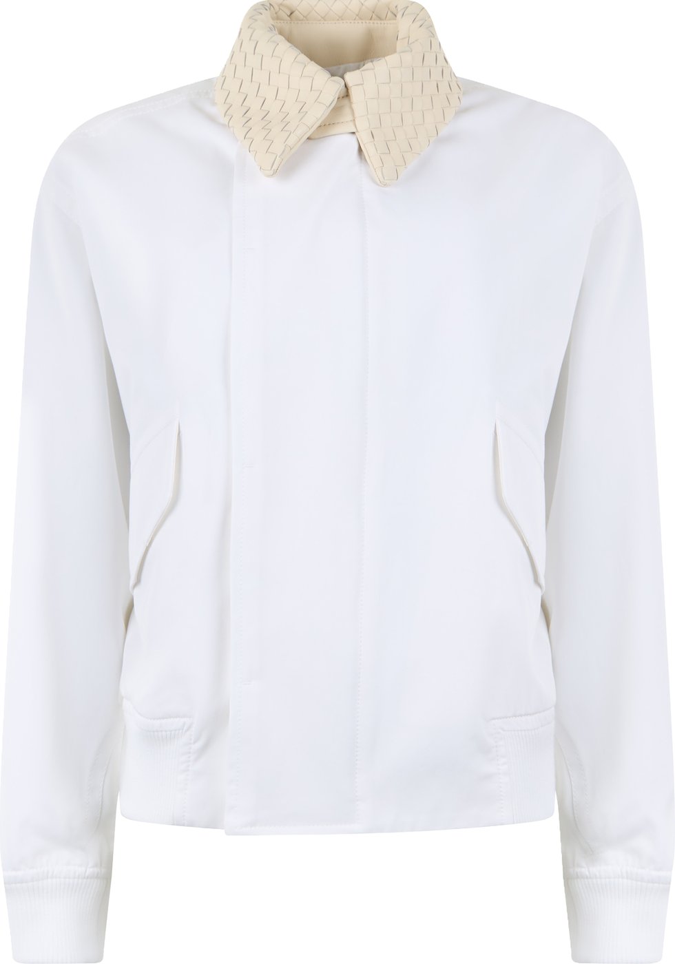 Windbreaker with braided leather collar
