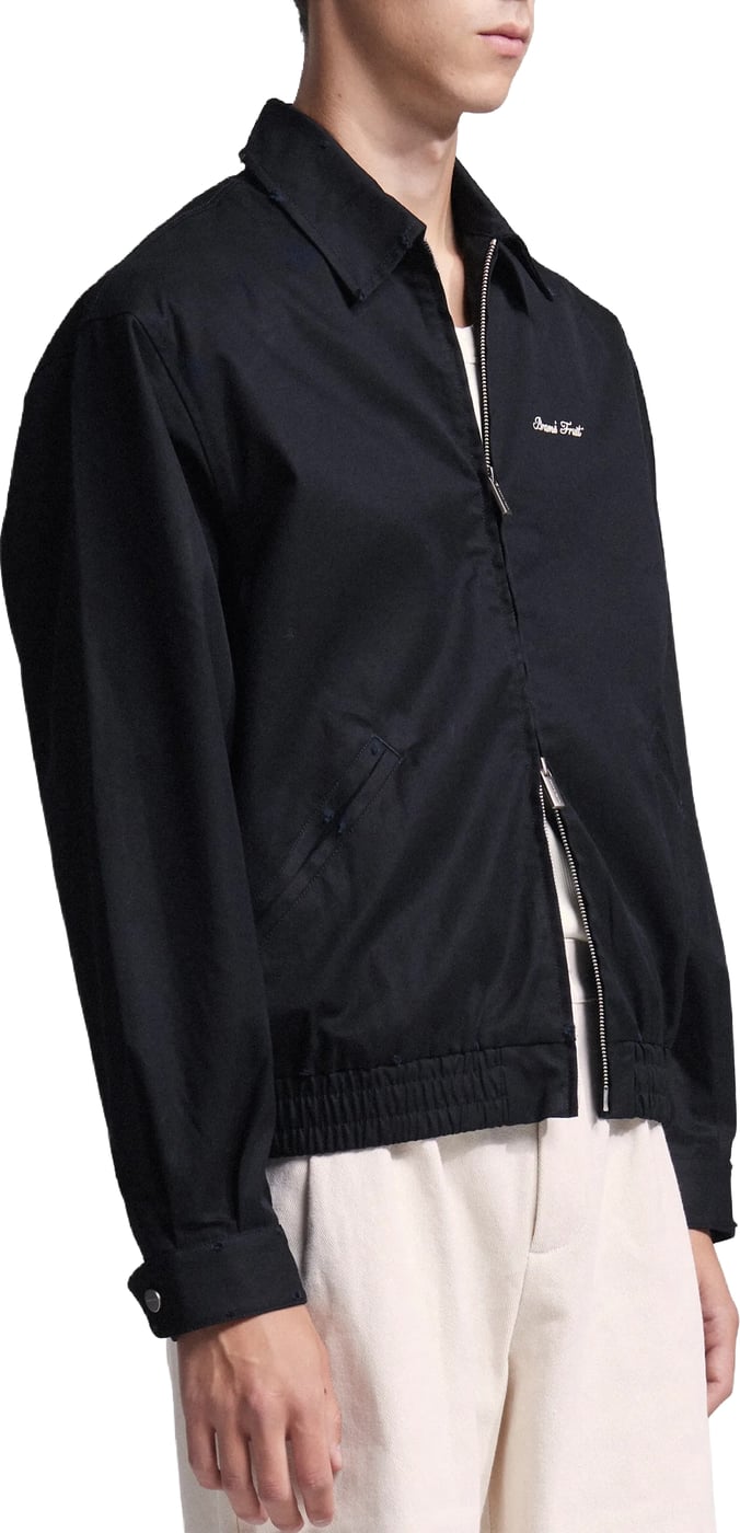 Script Logo Distressed Jacket - Black