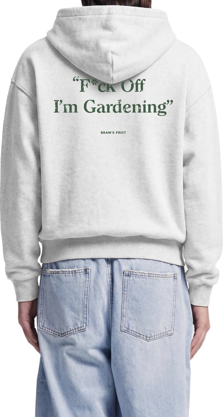 Distressed “F*ck Off I’m Gardening” Zipper Hoodie - Natural Melange