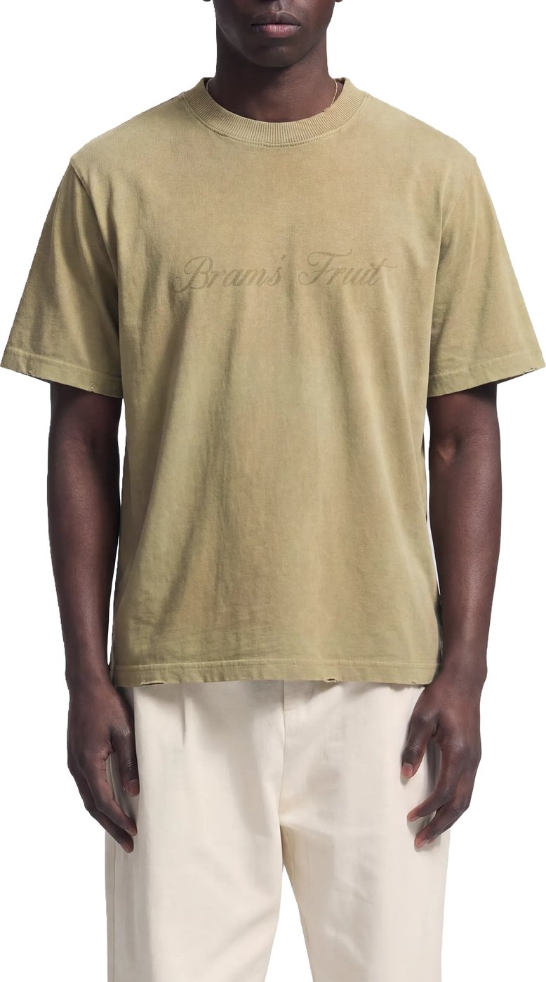 Distressed Script Logo T-shirt - Olive Green