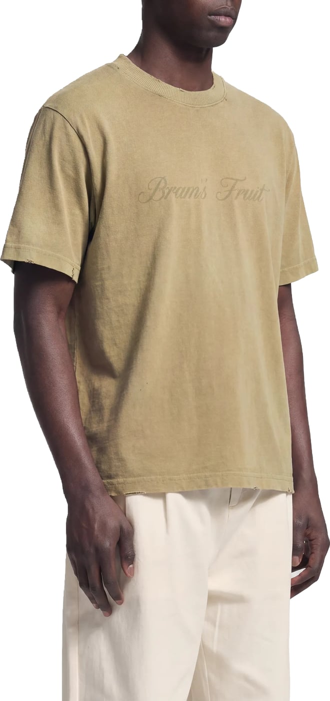 Distressed Script Logo T-shirt - Olive Green