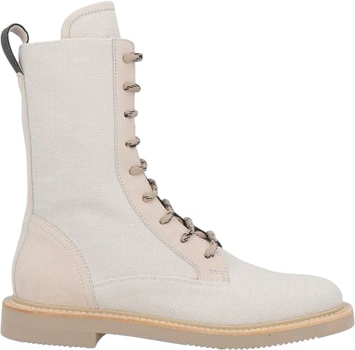 Brunello Cucinelli Beige Cotton Lace-Up Boots