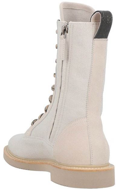 Brunello Cucinelli Beige Cotton Lace-Up Boots
