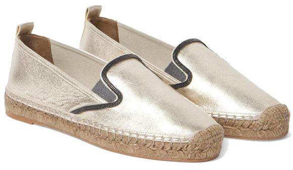 Brunello Cucinelli Gold Leather Espadrilles