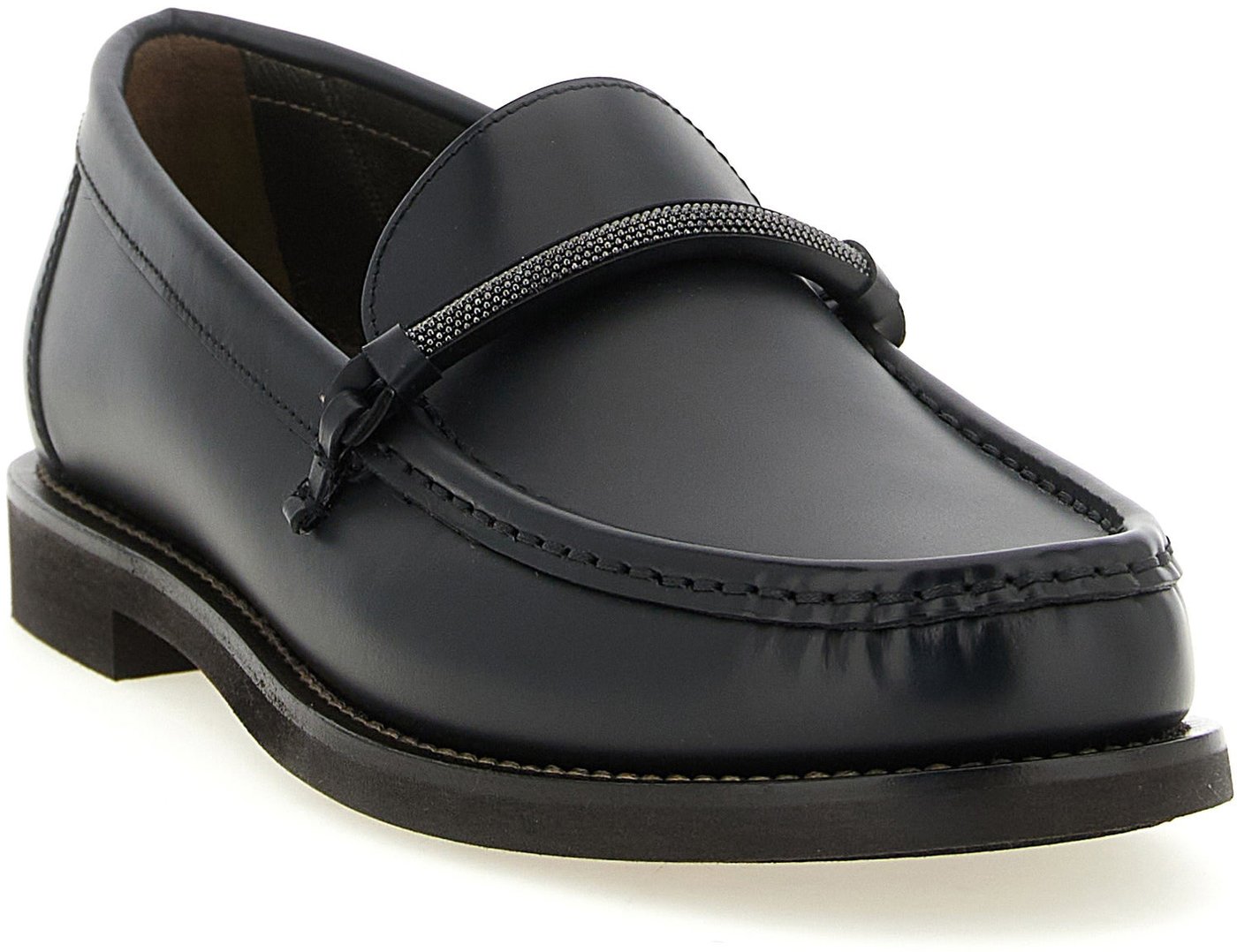 Brunello Cucinelli Black Calfskin Slip-On Loafers
