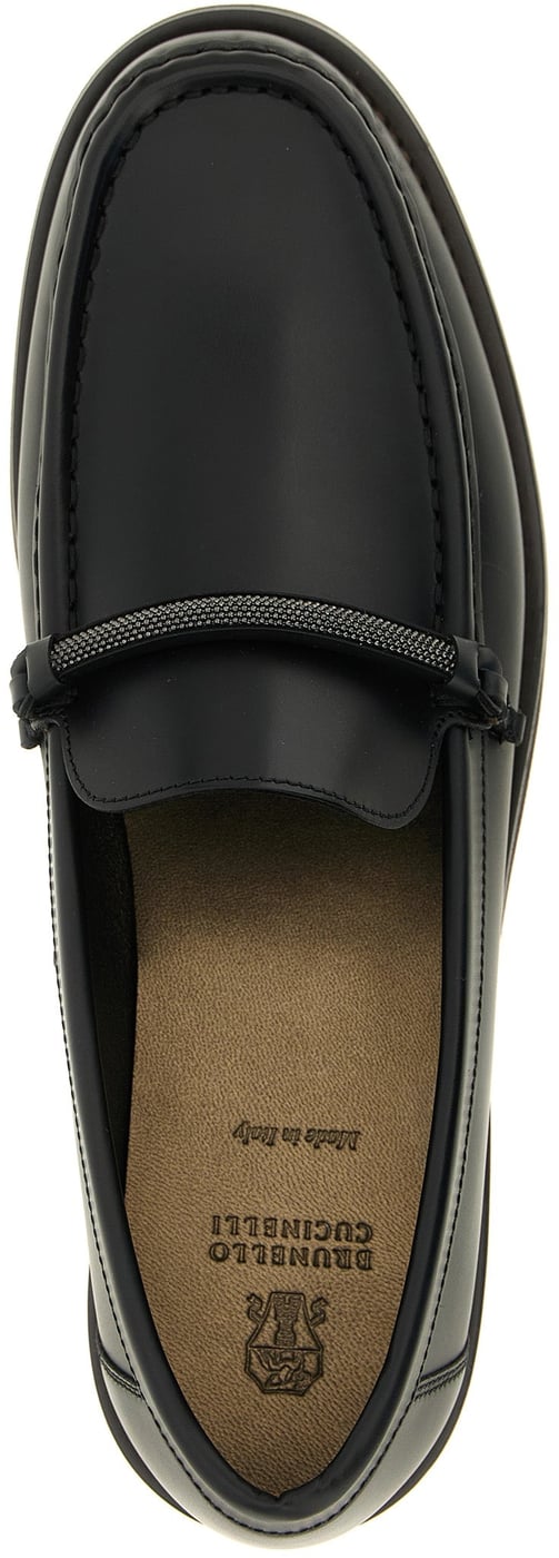 Brunello Cucinelli Black Calfskin Slip-On Loafers