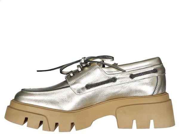 Brunello Cucinelli Gold Leather Platform Loafers