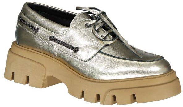 Brunello Cucinelli Gold Leather Platform Loafers