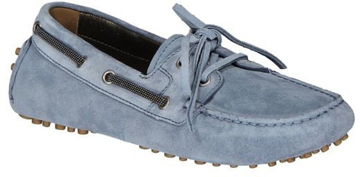 Brunello Cucinelli Blue Leather Slip-On Loafers