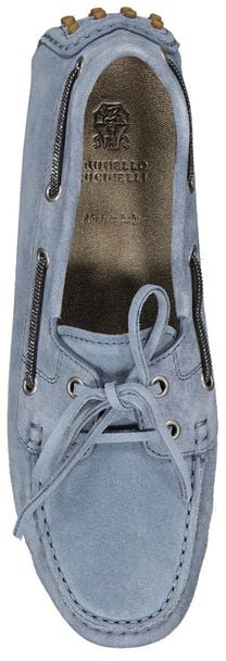 Brunello Cucinelli Blue Leather Slip-On Loafers