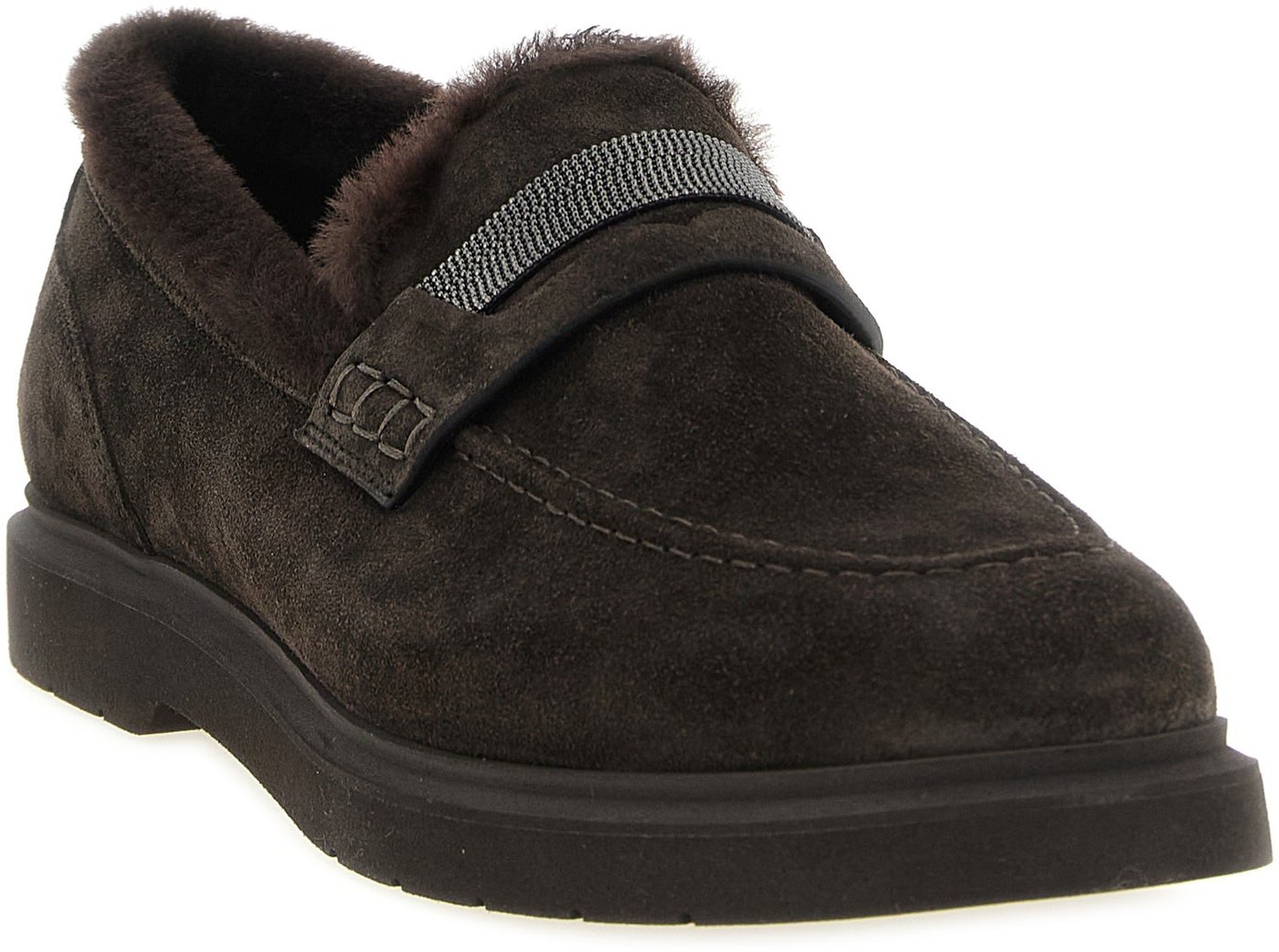 Brunello Cucinelli Brown Calfskin Slip-On Loafers