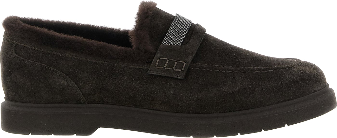 Brunello Cucinelli Brown Calfskin Slip-On Loafers