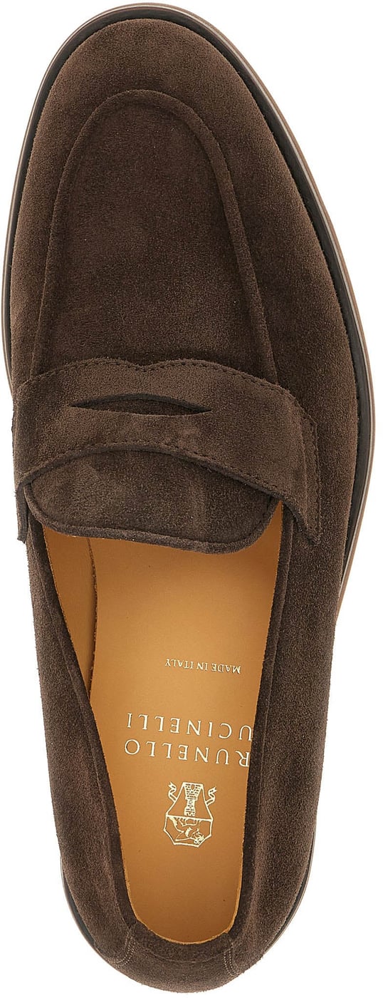 Brunello Cucinelli Brown Calfskin Slip-On Loafers