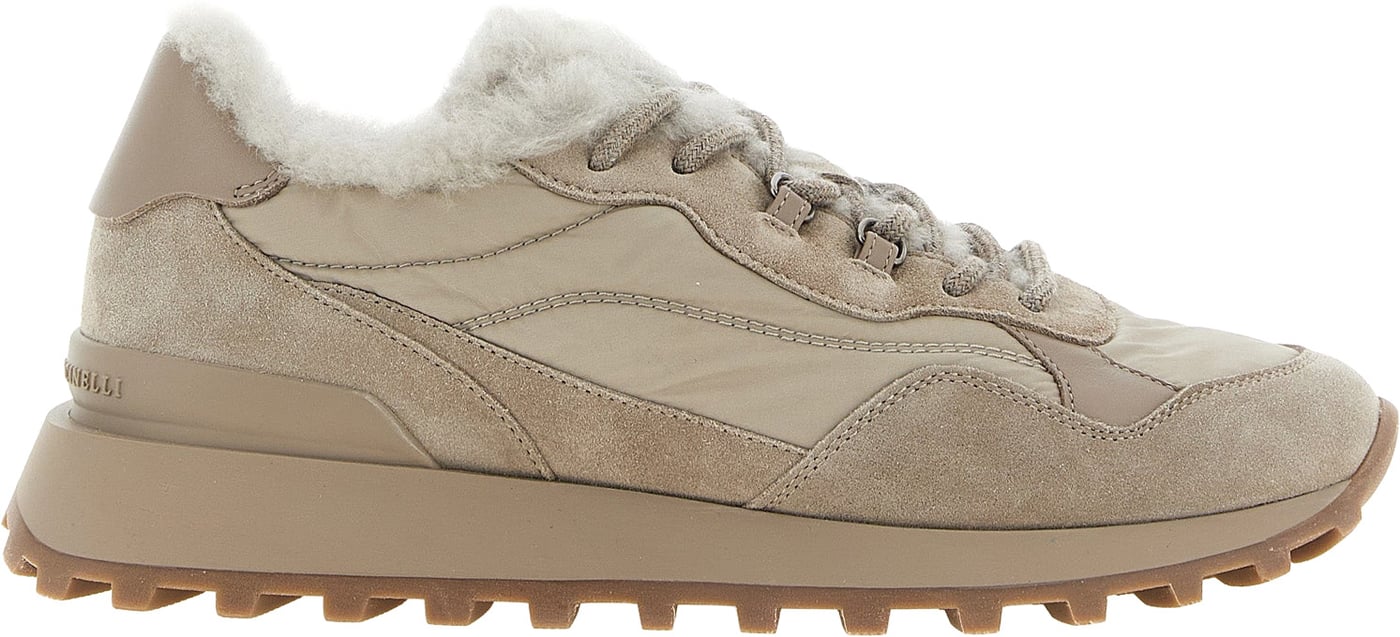 Brunello Cucinelli Beige Calfskin Athletic Sneakers