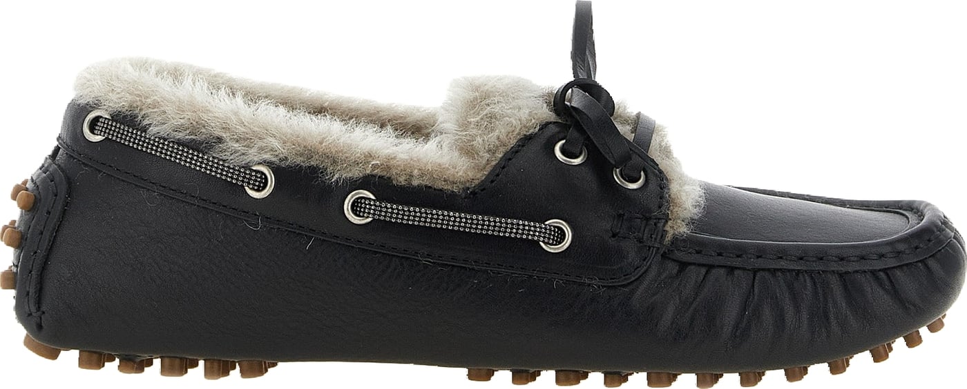 Brunello Cucinelli Black Calfskin Slip-On Loafers