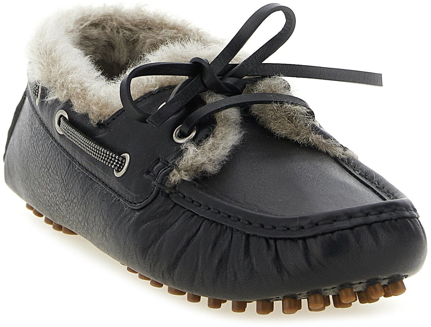 Brunello Cucinelli Black Calfskin Slip-On Loafers
