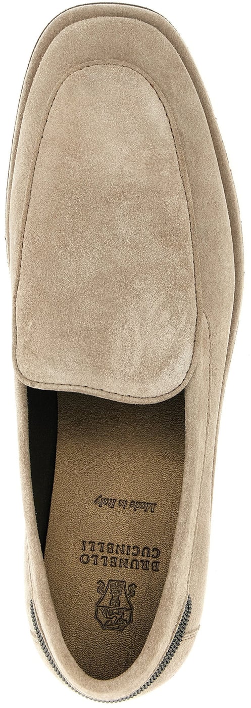 Brunello Cucinelli Beige Calfskin Slip-On Loafers