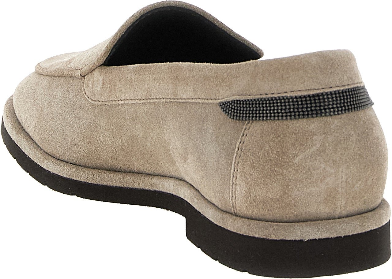 Brunello Cucinelli Beige Calfskin Slip-On Loafers