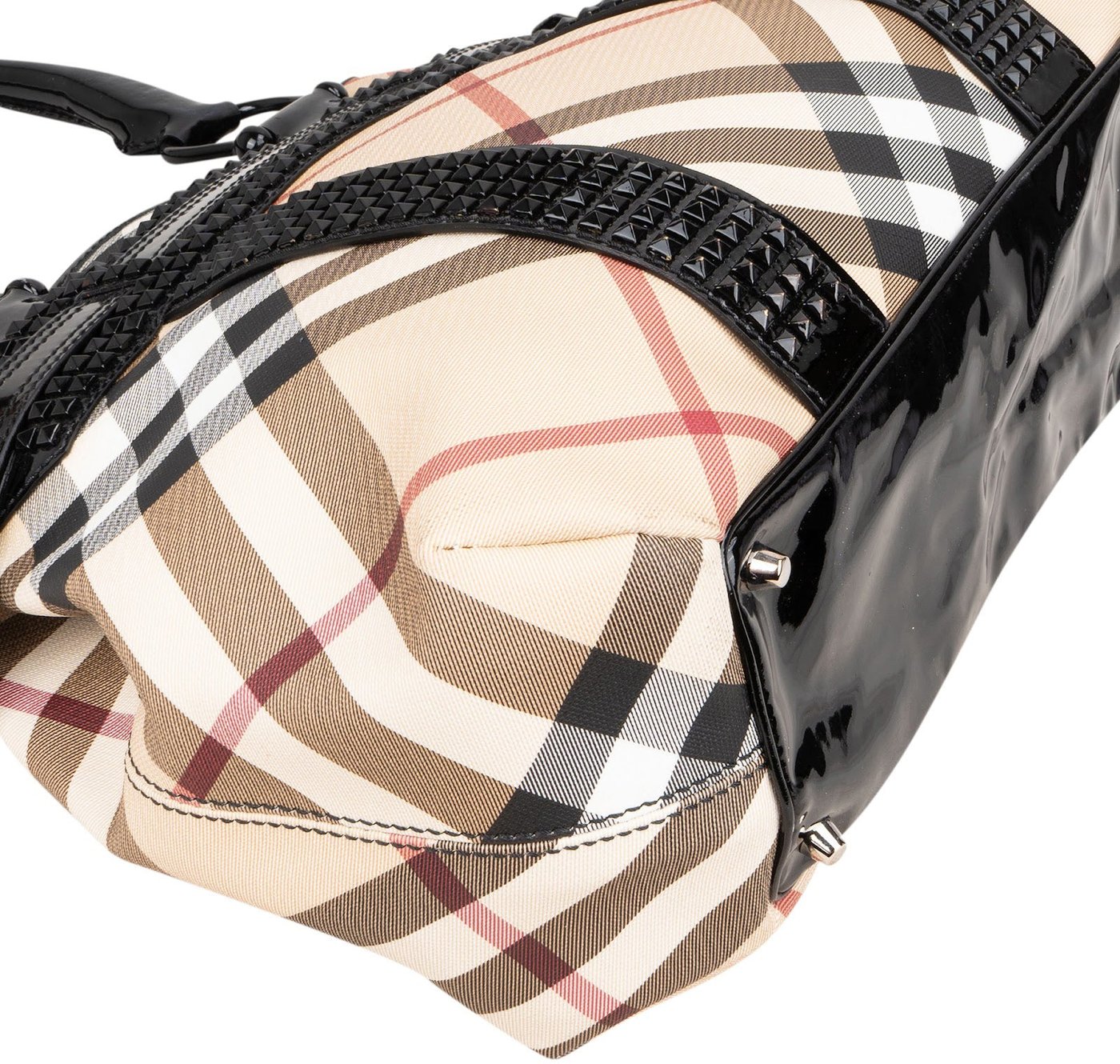 Burberry Nova-Check Studded Knight Hobo Handbag
