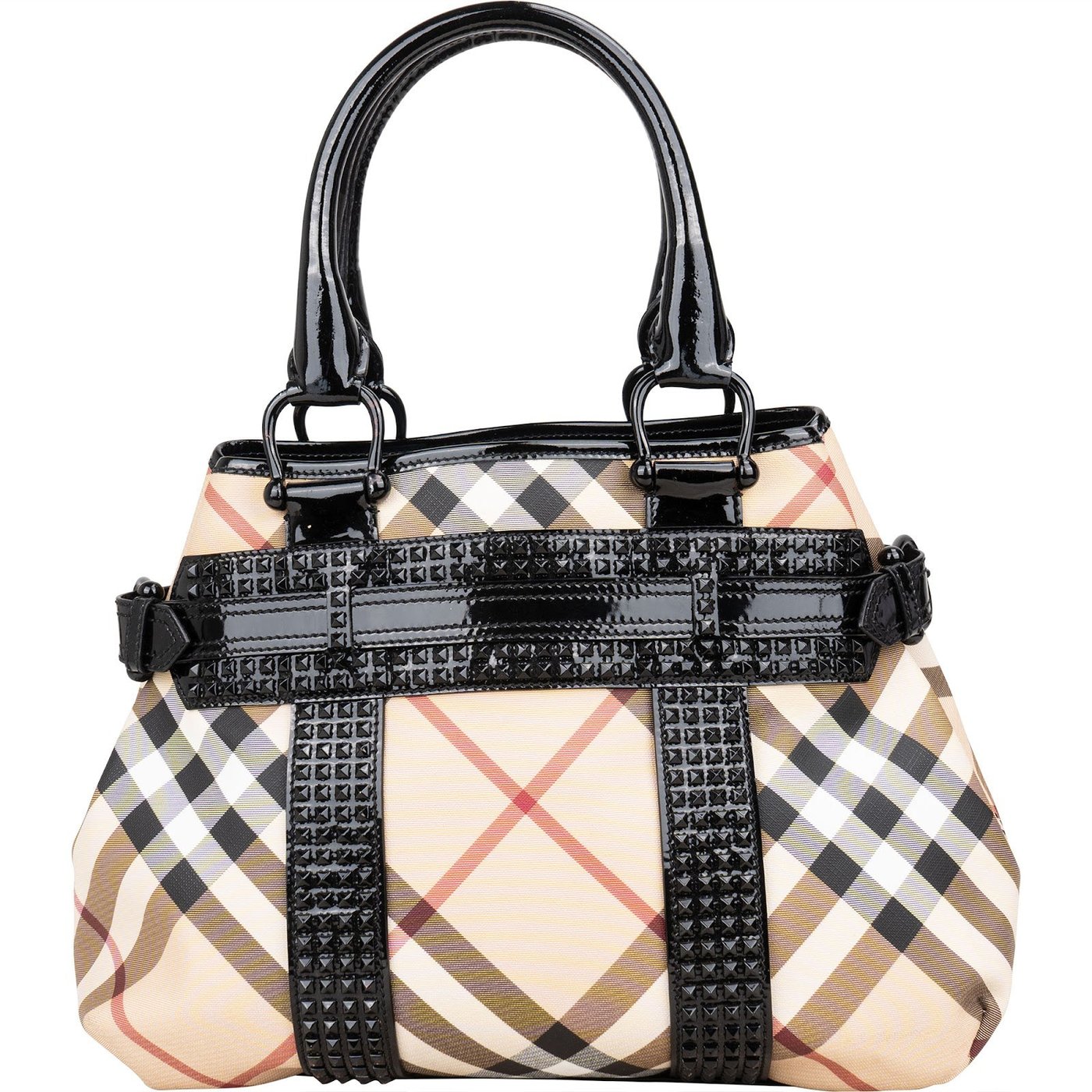 Burberry Nova-Check Studded Knight Hobo Handbag