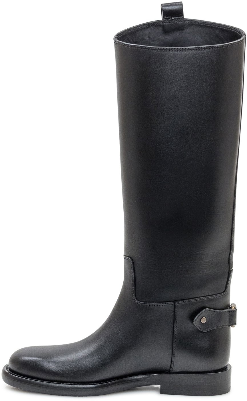 Burberry Stivali Alti in Pelle Nera con Fibbia