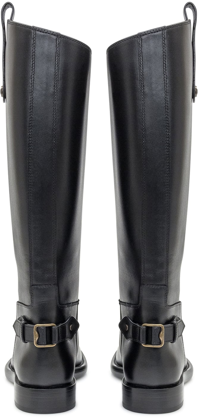 Burberry Stivali Alti in Pelle Nera con Fibbia
