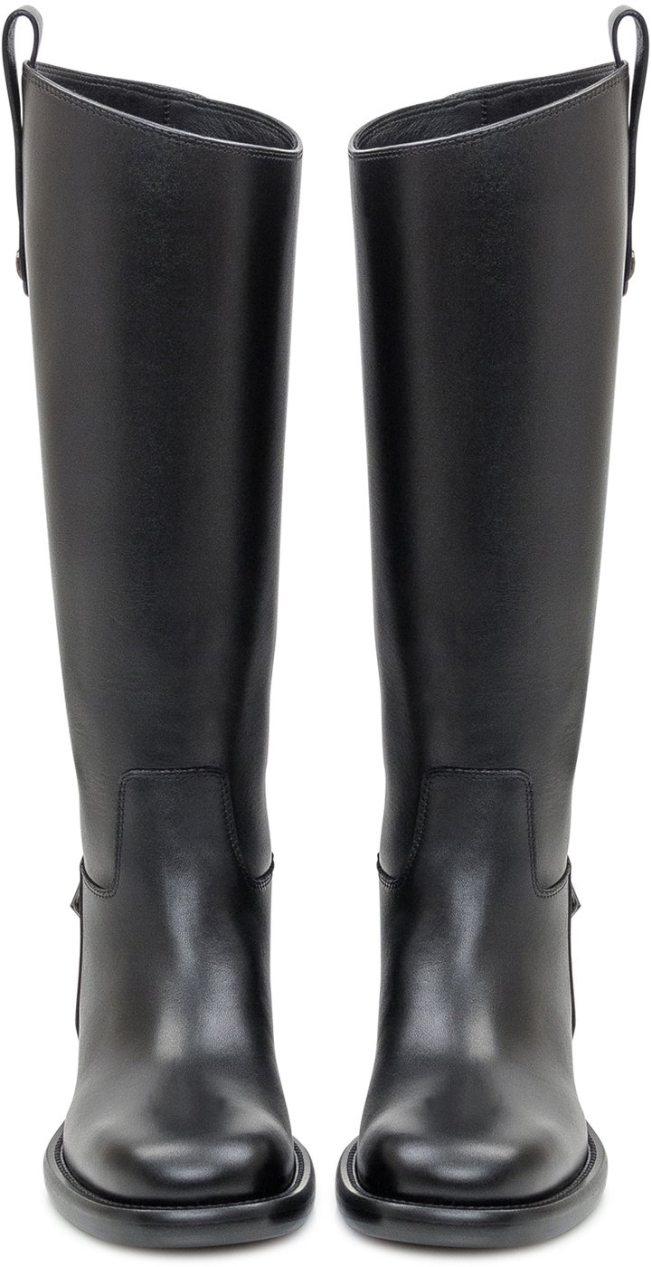Burberry Stivali Alti in Pelle Nera con Fibbia