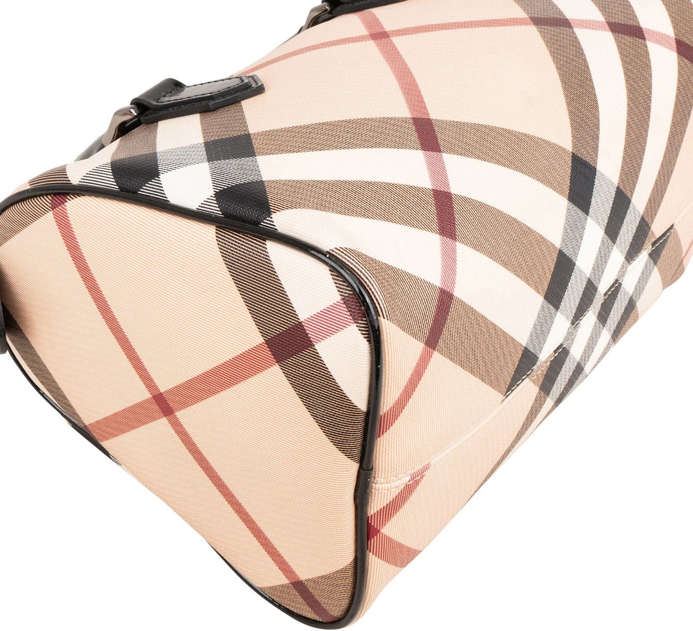 Burberry Nova-Check Monogram Patent Leather Nova Check Small Boston Bag Handbag