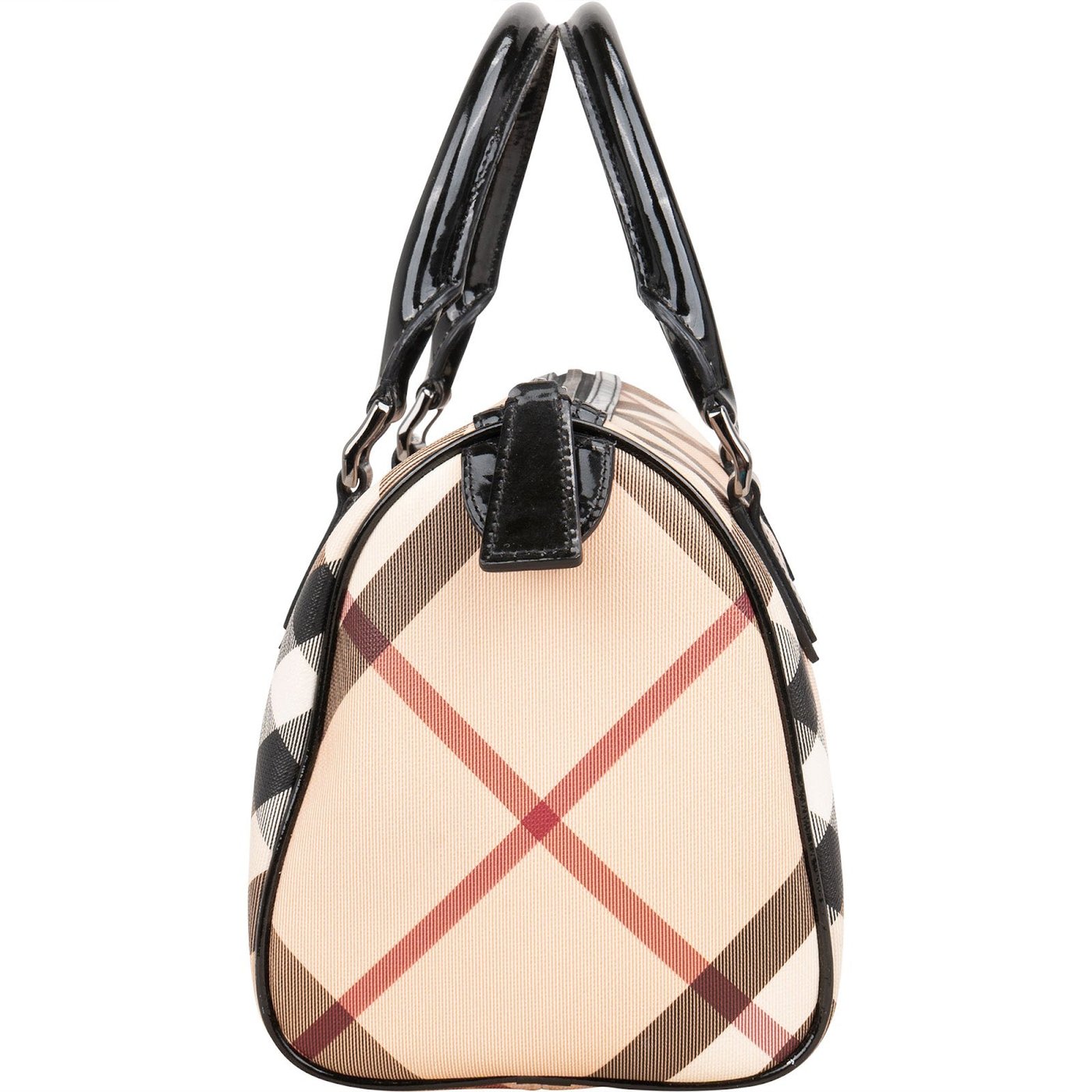 Burberry Nova-Check Monogram Patent Leather Nova Check Small Boston Bag Handbag