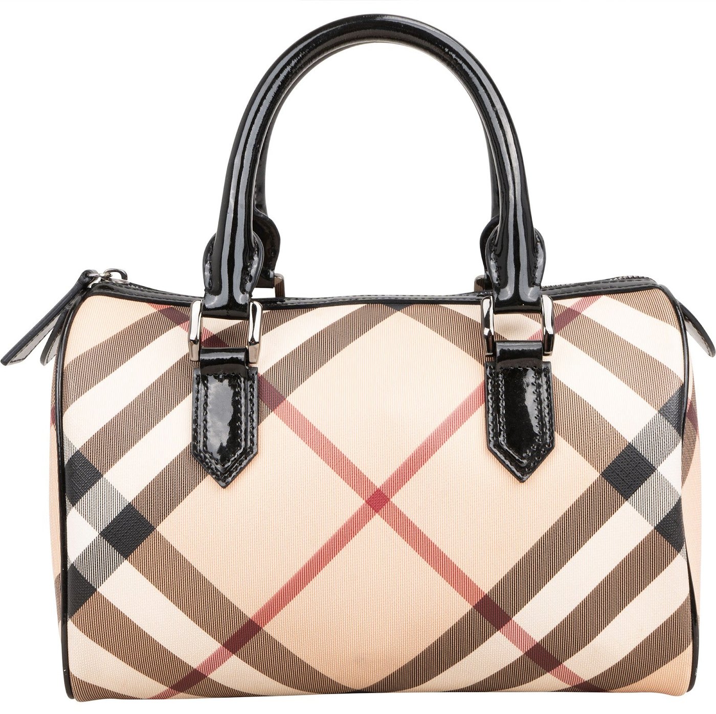 Burberry Nova-Check Monogram Patent Leather Nova Check Small Boston Bag Handbag
