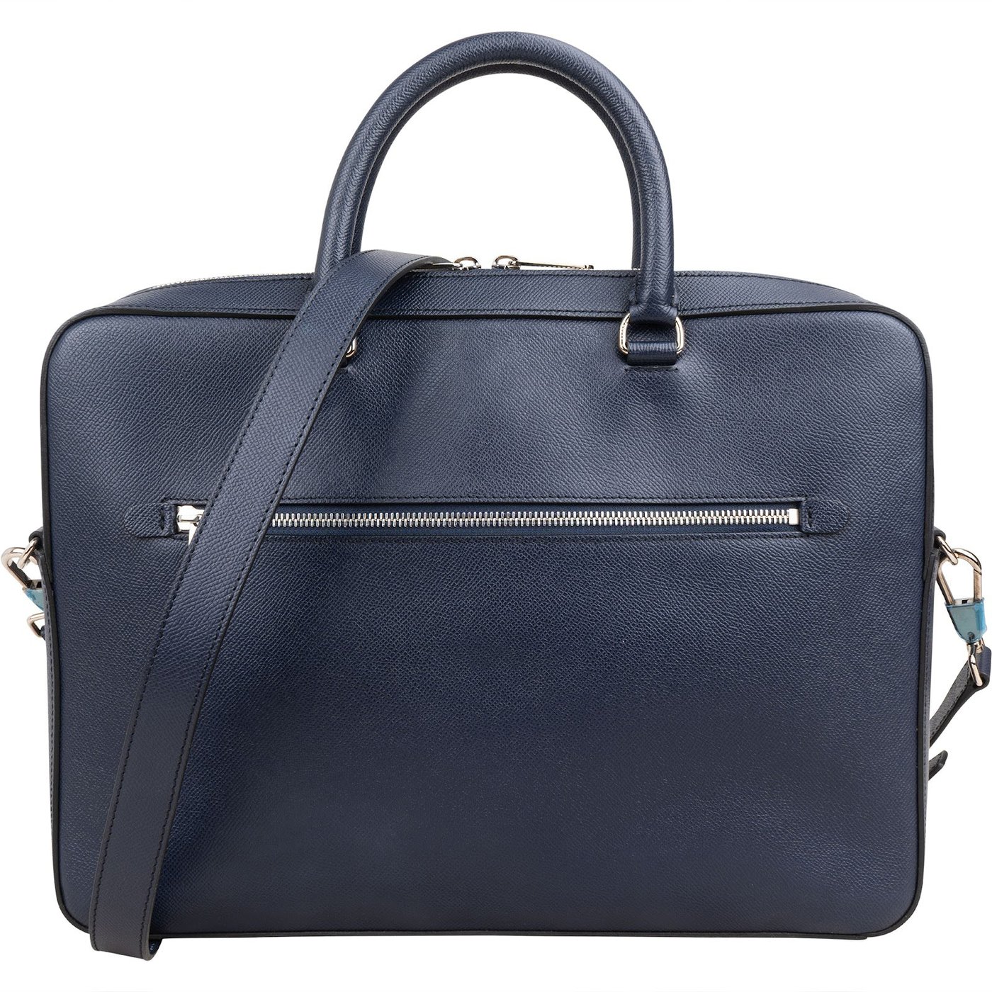 Burberry Blue Pebbled Leather Briefcase Handbag