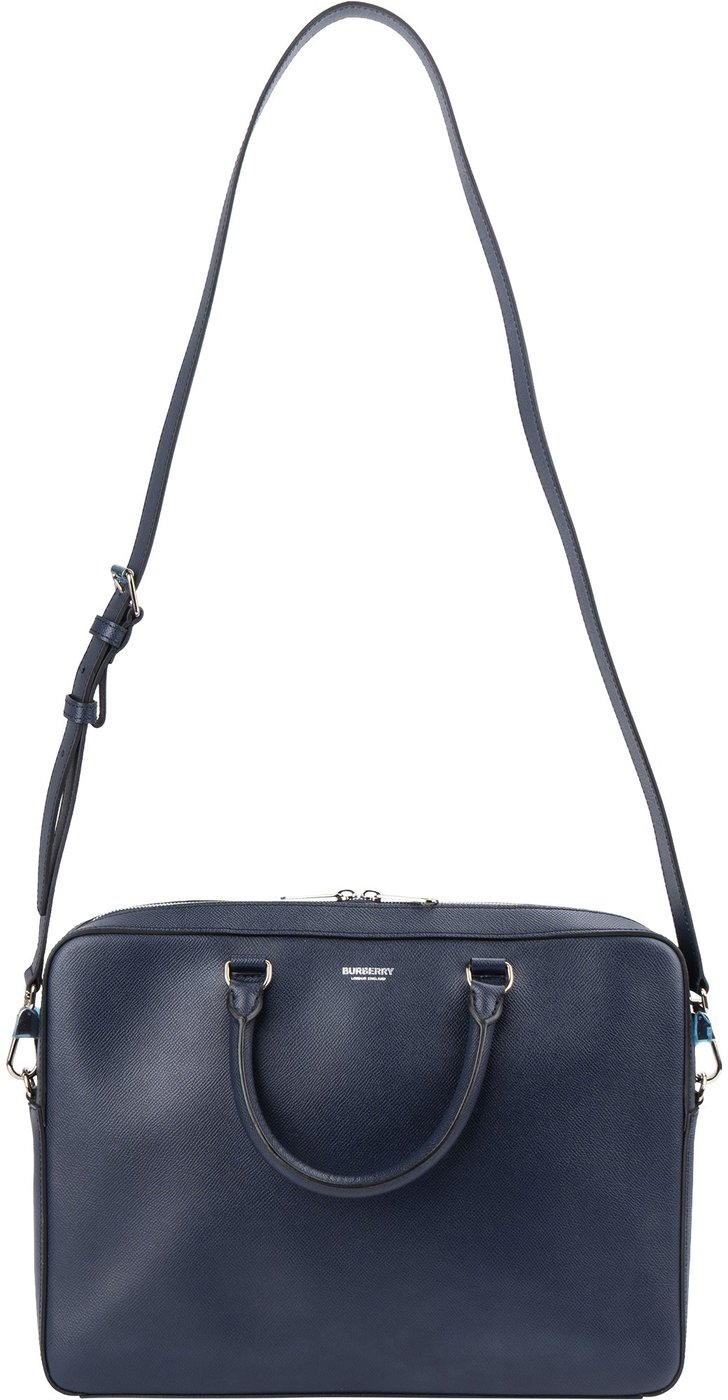 Burberry Blue Pebbled Leather Briefcase Handbag