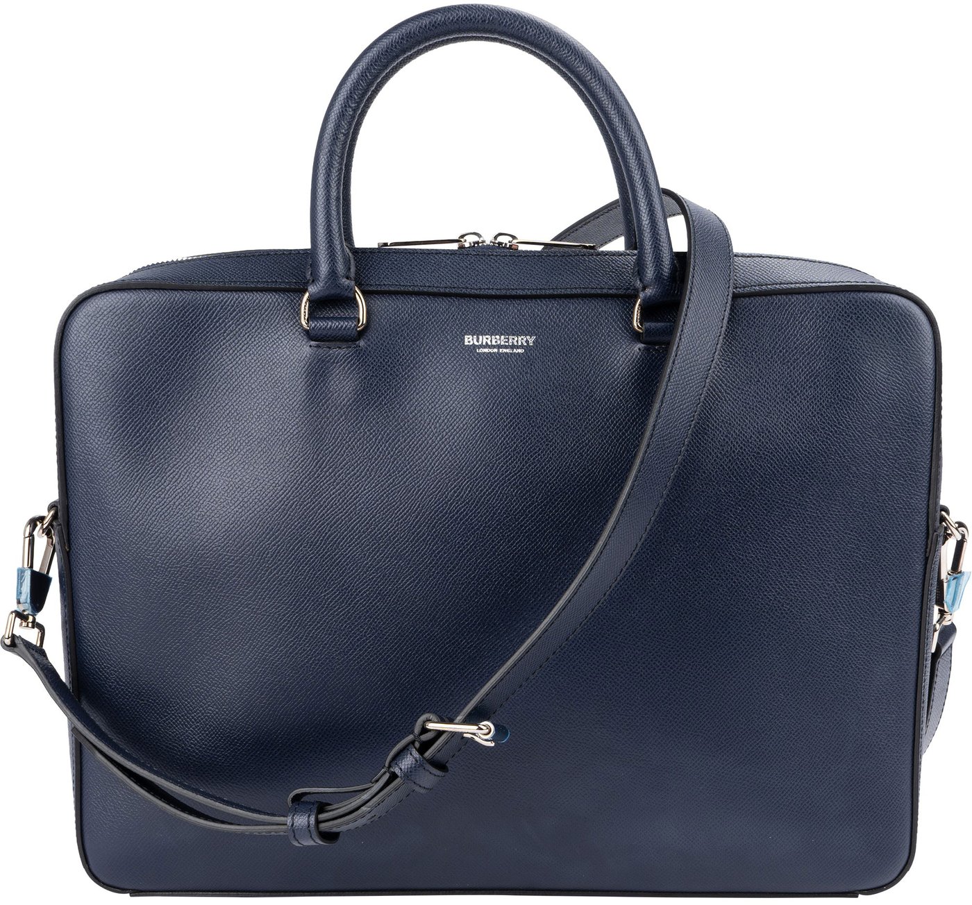 Burberry Blue Pebbled Leather Briefcase Handbag