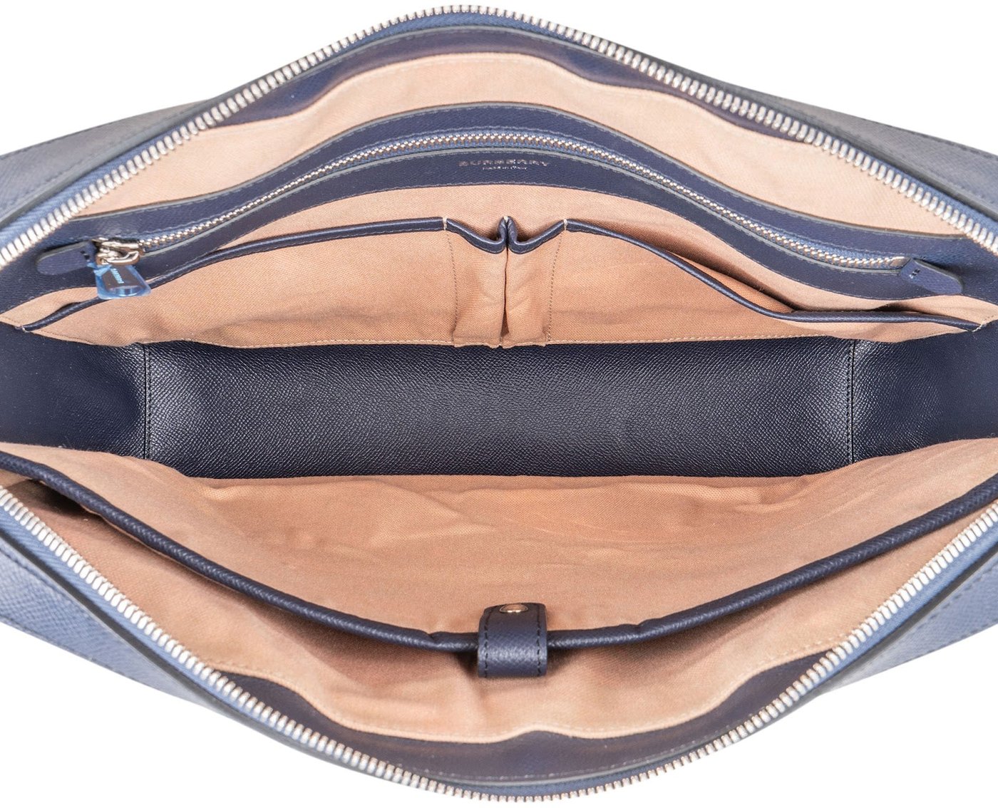 Burberry Blue Pebbled Leather Briefcase Handbag