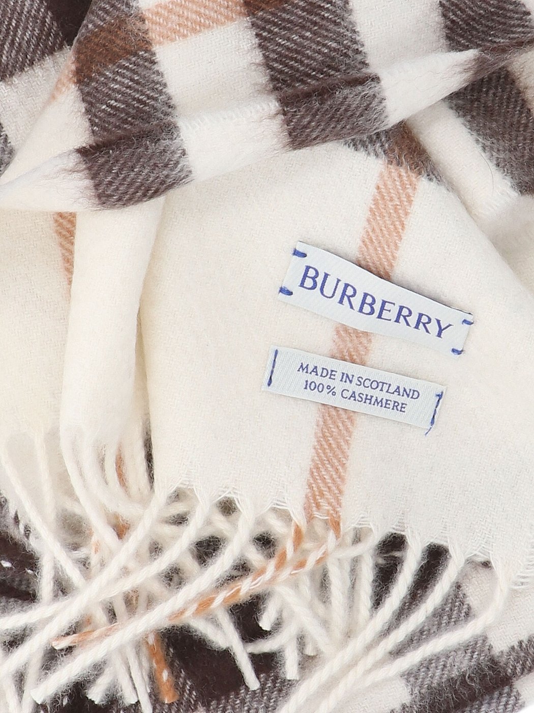 Cream Check Brushed Cashmere Scarf