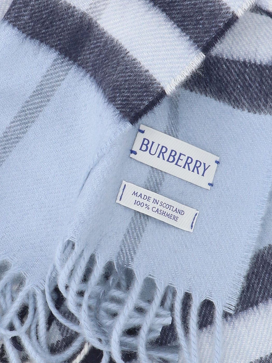 Light Blue Check Brushed Cashmere Scarf