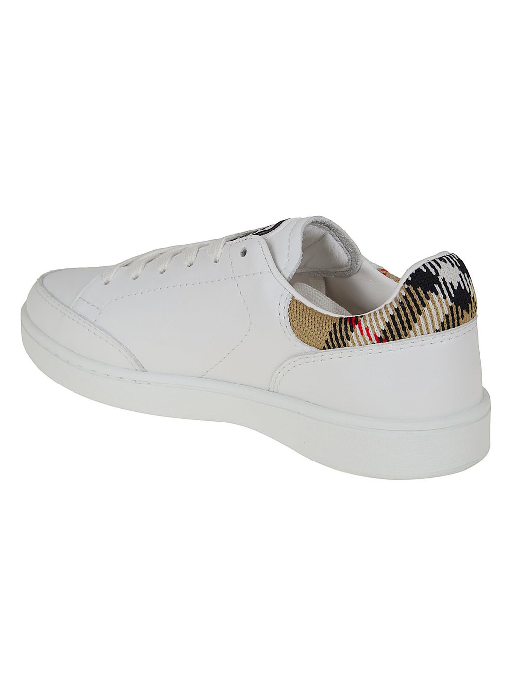 Low-Top Smooth Leather Sneakers with Check Ankle Padding