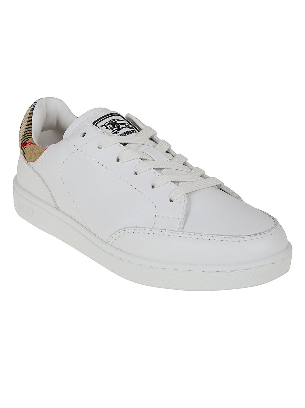Low-Top Smooth Leather Sneakers with Check Ankle Padding