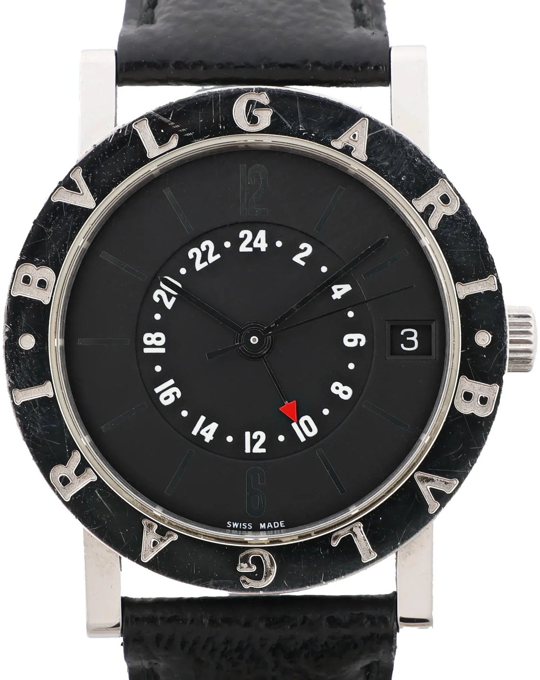 Bvlgari Bvlgari BB33SLGMT L467 SS & Leather AT Watch with Black Dial