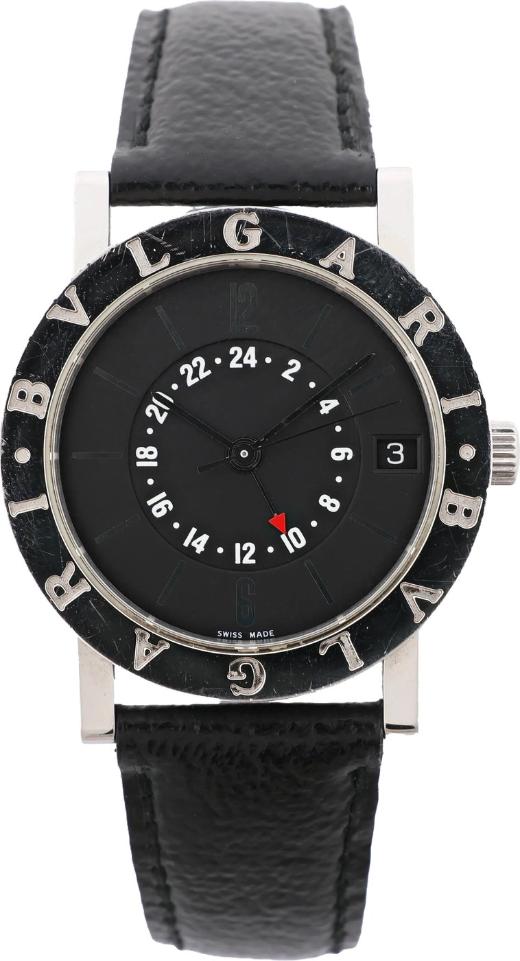 Bvlgari Bvlgari BB33SLGMT L467 SS & Leather AT Watch with Black Dial