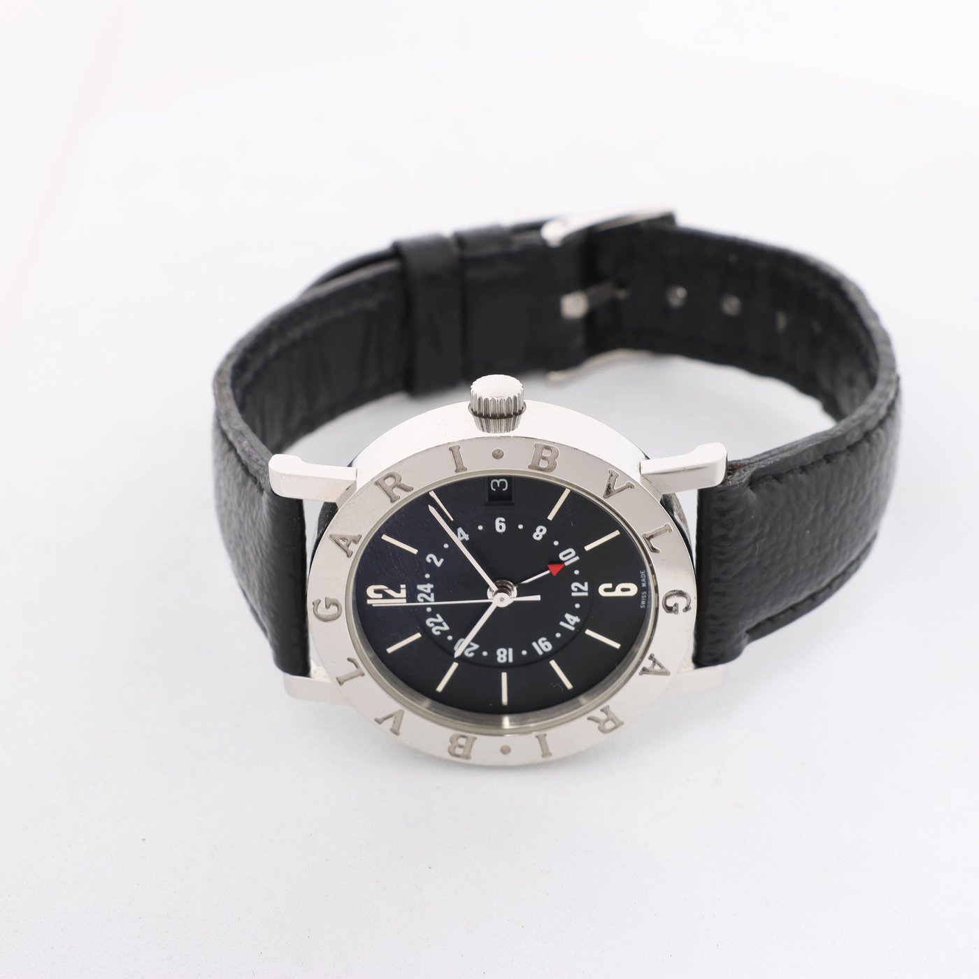 Bvlgari Bvlgari BB33SLGMT L467 SS & Leather AT Watch with Black Dial