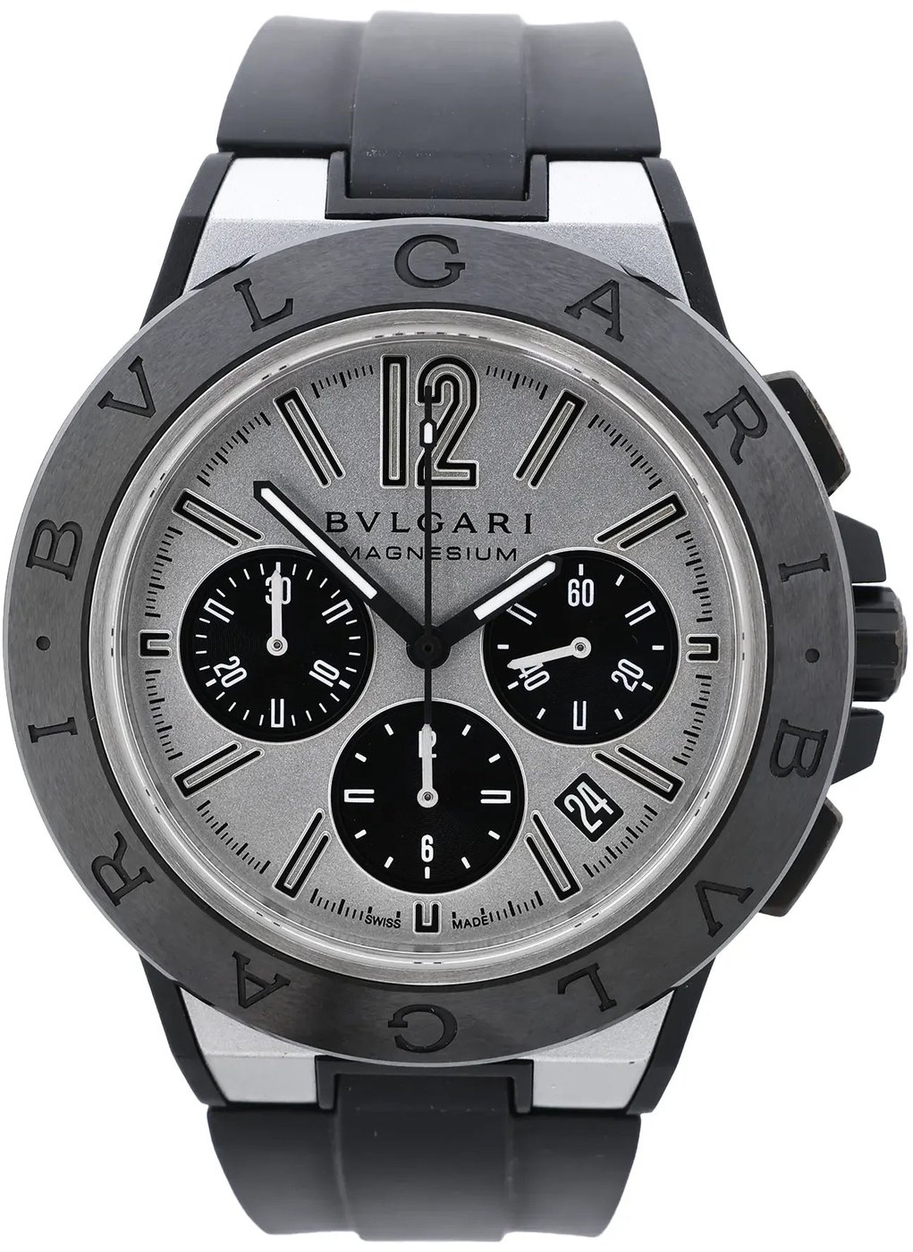 Bvlgari Diagono Magnesium DG42SMCCH PO02858 Magnesium & Rubber AT Watch with Silver Dial