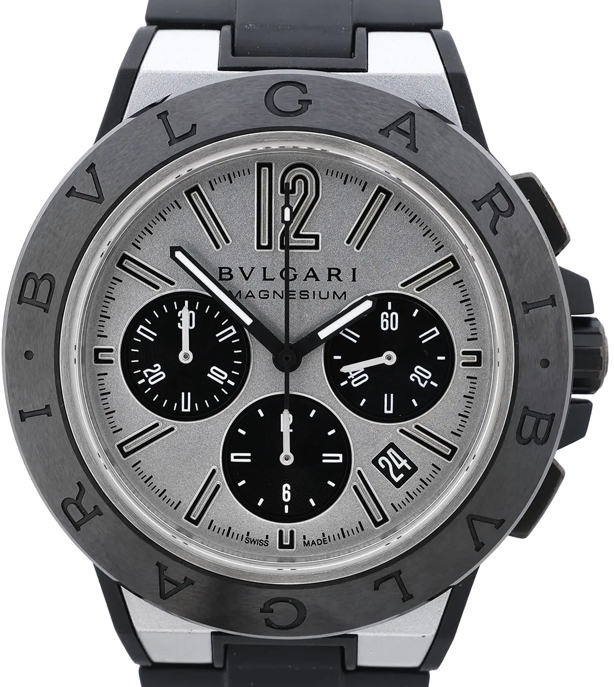 Bvlgari Diagono Magnesium DG42SMCCH PO02858 Magnesium & Rubber AT Watch with Silver Dial