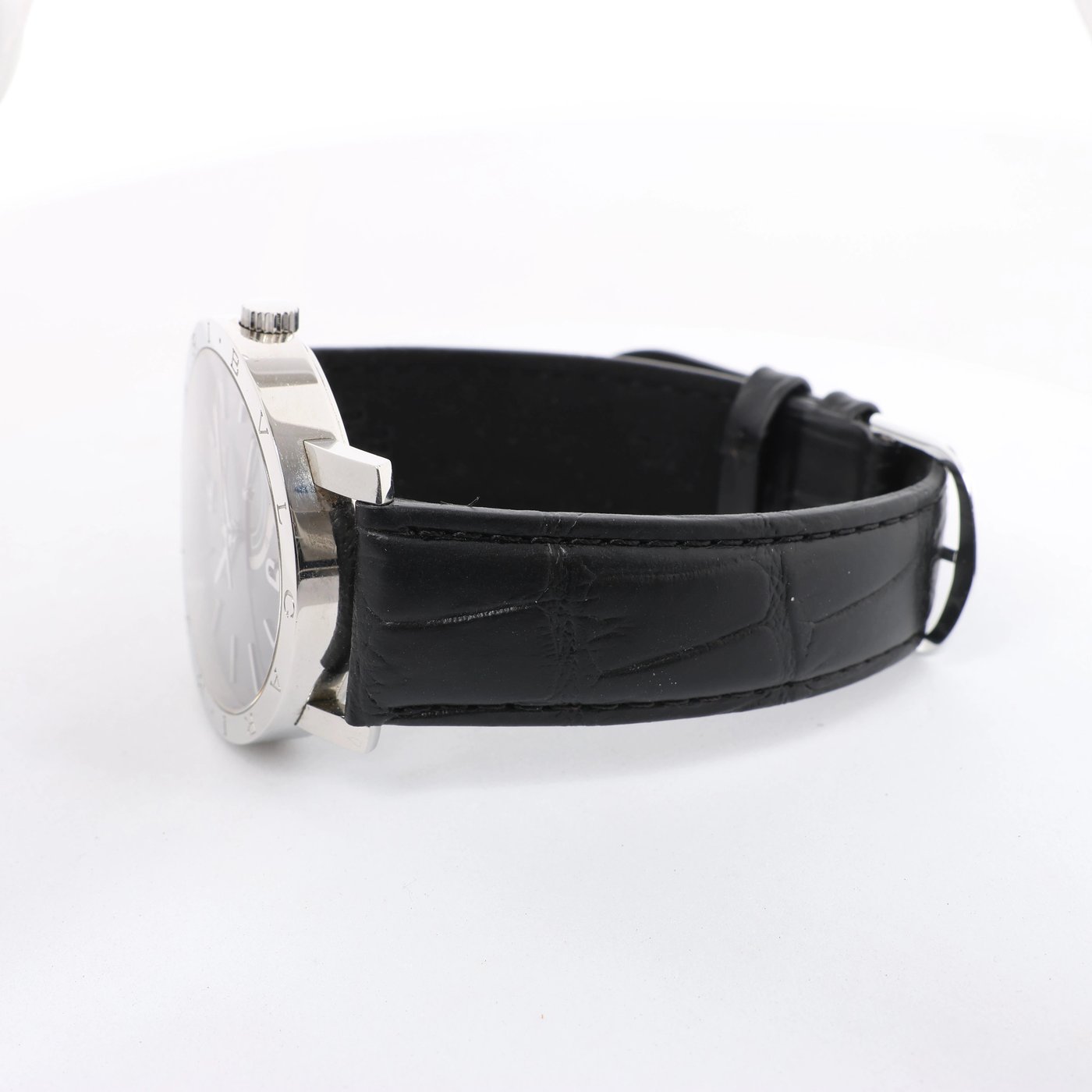 Bvlgari Bvlgari BB41SL O 0251 Manual-winding SS x Leather Watch Black Dial